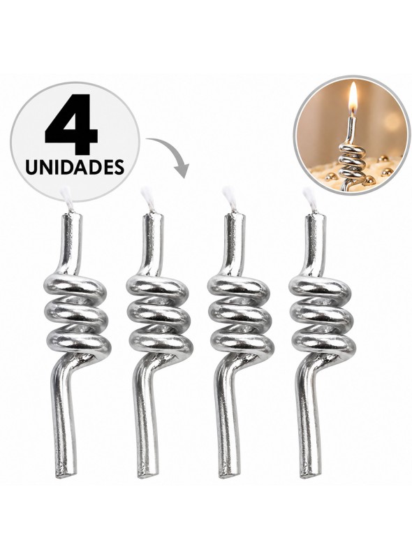 Velas de Bolo Aniversário Tubo Prata – 4 unidades