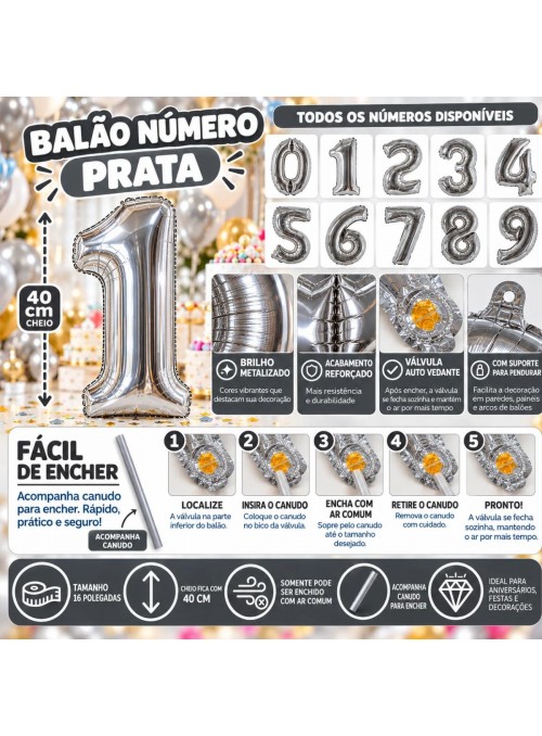 Balões Metalizados Prata Pequeno 16 Polegadas 40cm Silver Festas