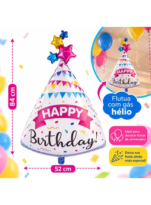Balão Metalizado Feliz Aniversário Triângulo 52x84cm Flutua