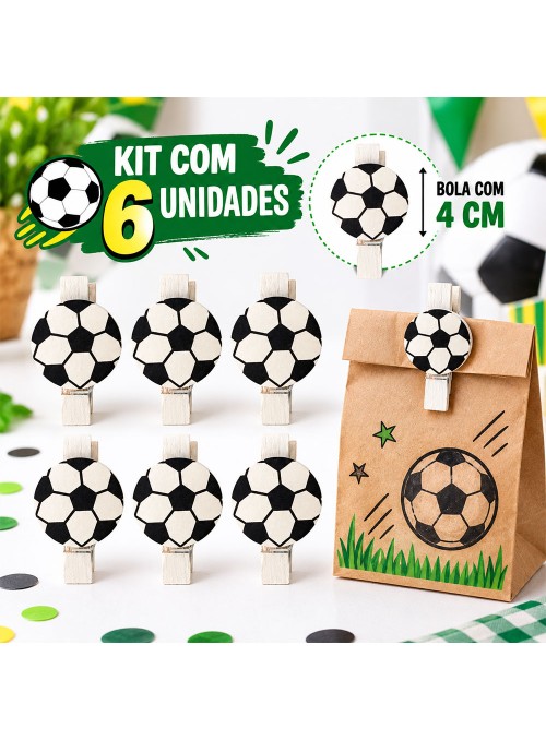 Mini Prendedor Decorativo Futebol 4cm 6 Unidades Lembrancinha