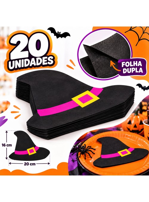 Guardanapo de Papel Chapéu de Bruxa Halloween Folha Dupla 20 Unidades