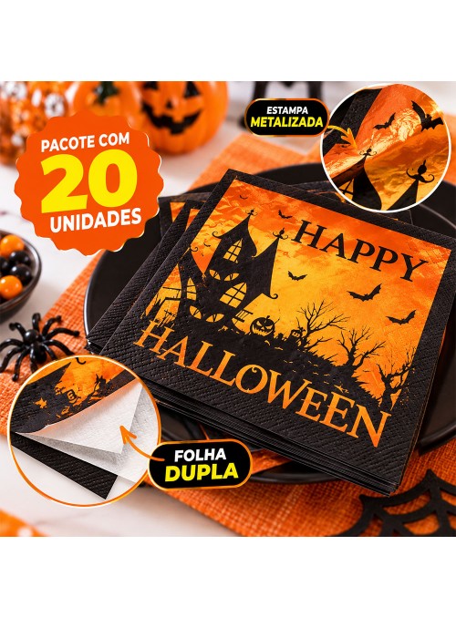 Guardanapo de Papel Happy Halloween Metalizado 33x33 Silver Festas 20 Unidades