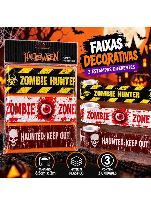 Kit Faixa Decorativa Halloween Cena Crime Isolamento 3 Und