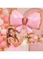 Balão Metalizado Formato Laço Rosa Pastel Grande