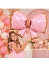 Balão Metalizado Formato Laço Rosa Pastel Grande