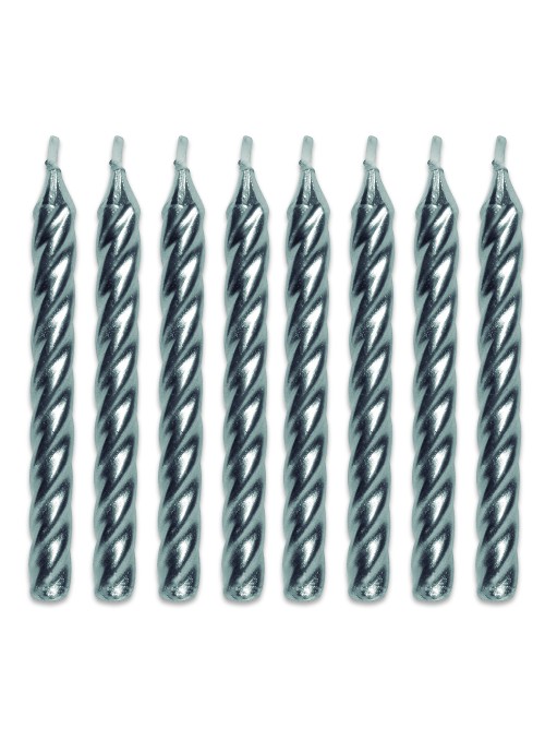 Velas de Bolo Aniversário Espiral Prata – 8 unidades