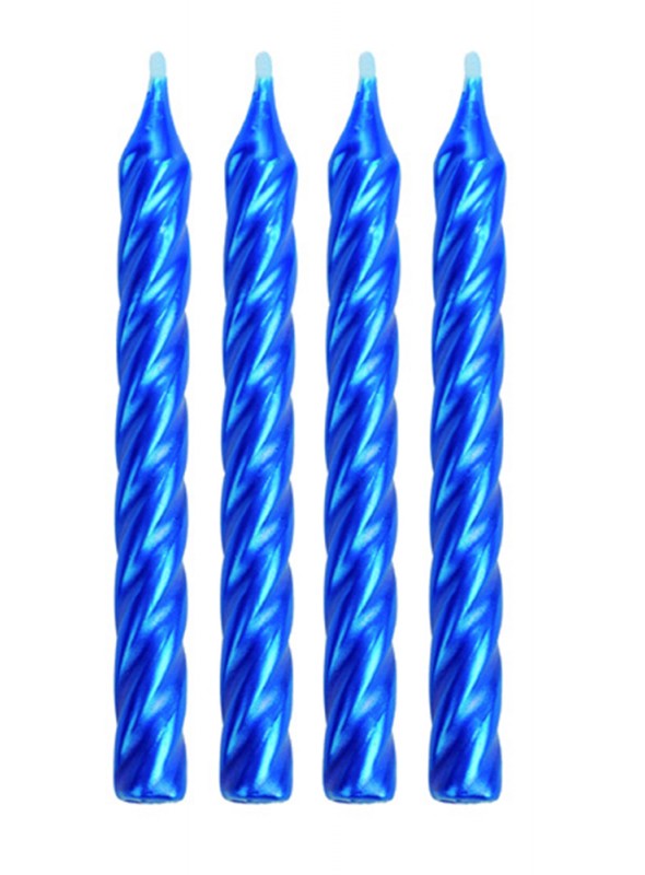 Velas de Bolo Aniversário Espiral Azul Metalizado – 8 unidades