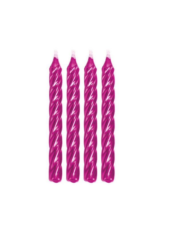 Velas de Bolo Aniversário Espiral Rosa Metalizado – 8 unidades