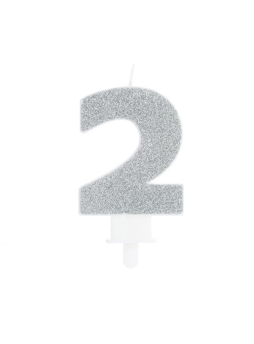 Vela de Aniversário Glitter Número 2 Prata – 1 unidade