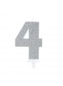 Vela de Aniversário Glitter Número 4 Prata – 1 unidade