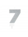 Vela de Aniversário Glitter Número 7 Prata – 1 unidade