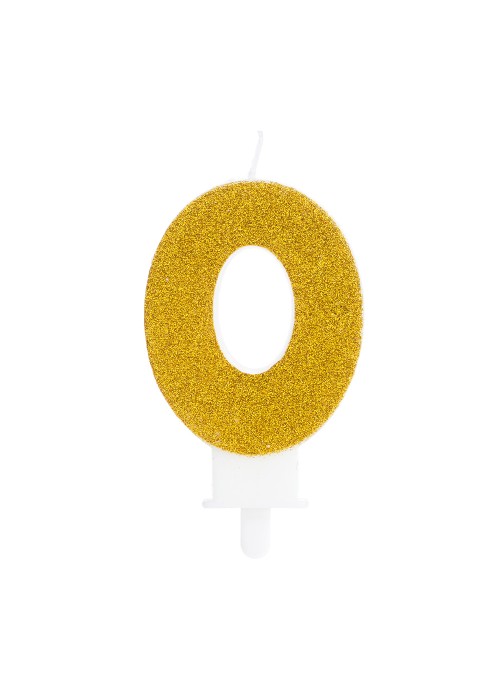 Vela de Aniversário Glitter Número 0 Dourado – 1 unidade