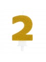 Vela de Aniversário Glitter Número 2 Dourado – 1 unidade