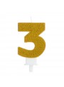Vela de Aniversário Glitter Número 3 Dourado – 1 unidade