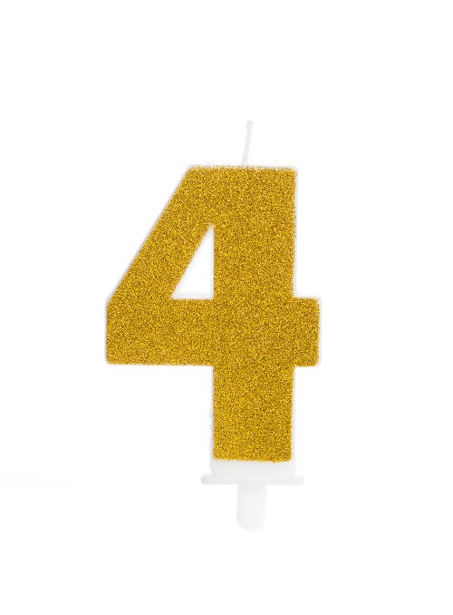 Vela de Aniversário Glitter Número 4 Dourado – 1 unidade