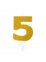Vela de Aniversário Glitter Número 5 Dourado – 1 unidade