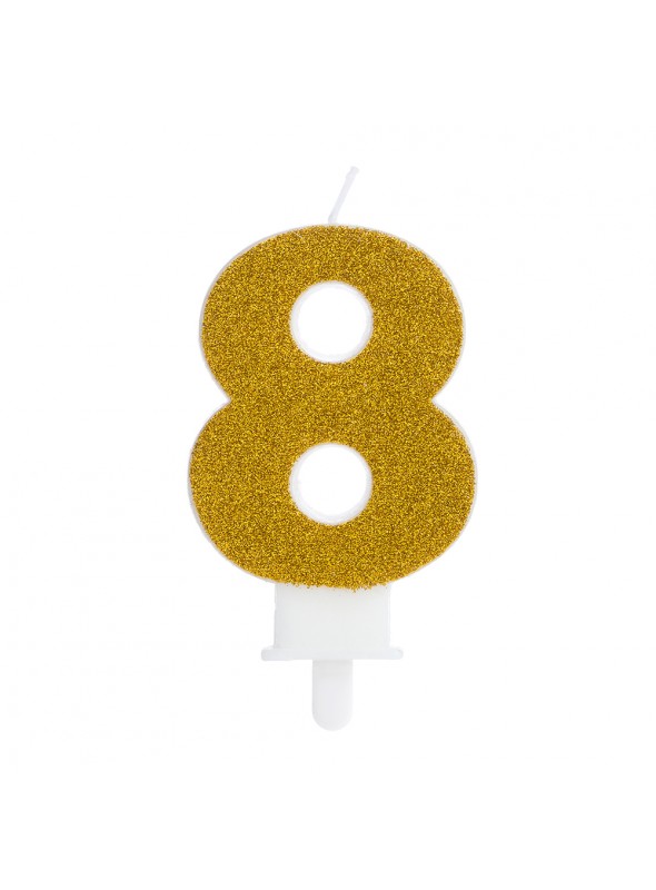 Vela de Aniversário Glitter Número 8 Dourado – 1 unidade