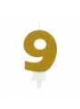 Vela de Aniversário Glitter Número 9 Dourado – 1 unidade