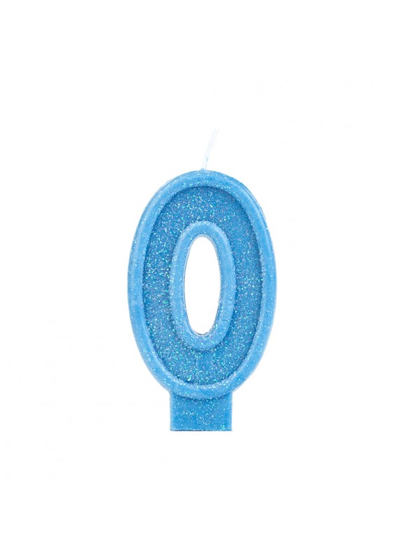 Vela de Aniversário Número 0 Glitter Azul – 1 unidade