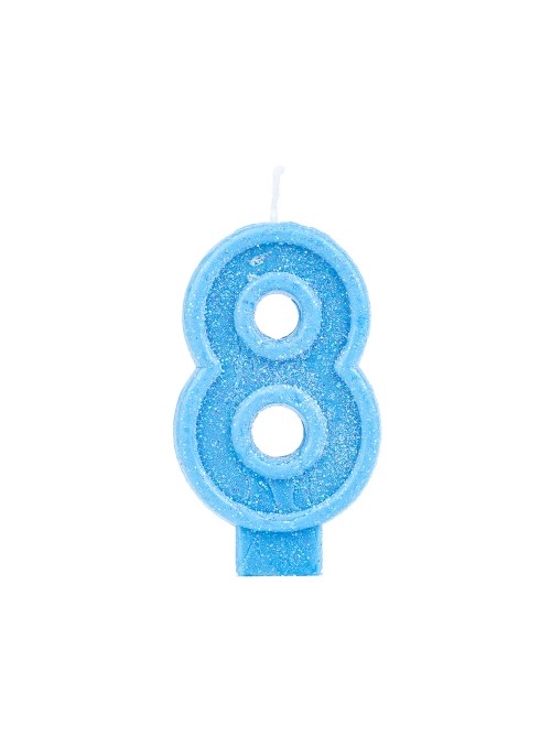 Vela de Aniversário Número 8 Glitter Azul – 1 unidade