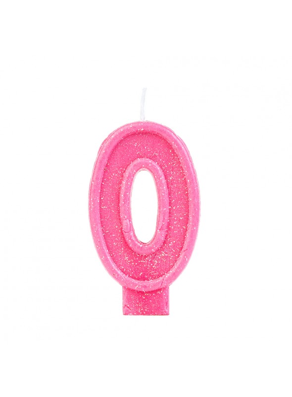 Vela de Aniversário Número 0 Glitter Rosa – 1 unidade
