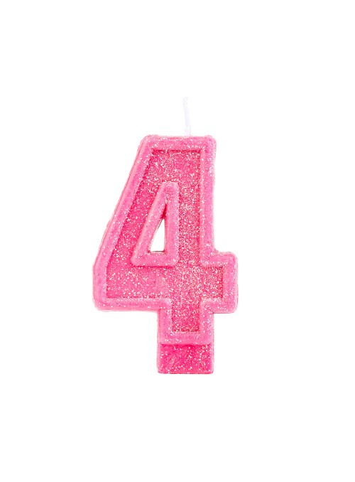 Vela de Aniversário Número 4 Glitter Rosa – 1 unidade