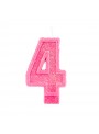 Vela de Aniversário Número 4 Glitter Rosa – 1 unidade