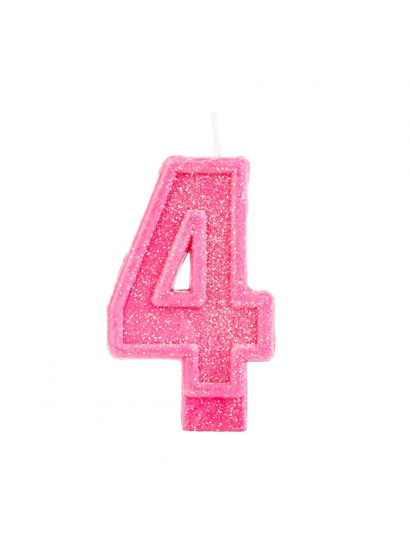 Vela de Aniversário Número 4 Glitter Rosa – 1 unidade