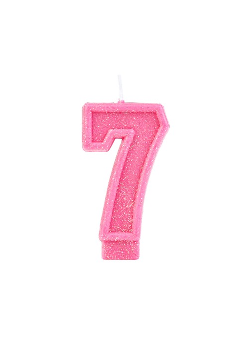 Vela de Aniversário Número 7 Glitter Rosa – 1 unidade