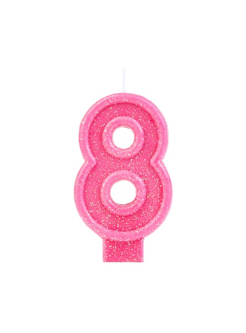 Vela de Aniversário Número 8 Glitter Rosa – 1 unidade