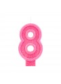 Vela de Aniversário Número 8 Glitter Rosa – 1 unidade
