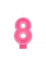 Vela de Aniversário Número 8 Glitter Rosa – 1 unidade