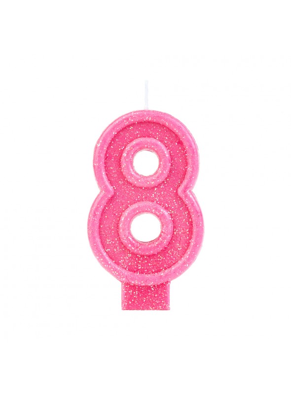 Vela de Aniversário Número 8 Glitter Rosa – 1 unidade