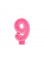 Vela de Aniversário Número 9 Glitter Rosa – 1 unidade