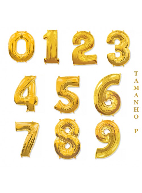 Balões Metalizados Dourado Números Tamanho P