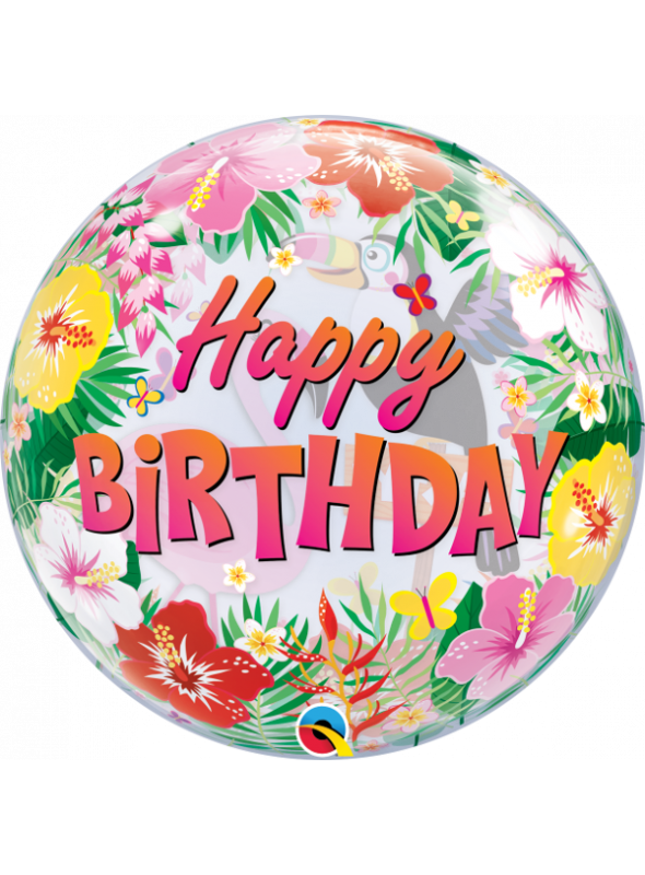 Balão Bubble tropical Happy Birthday