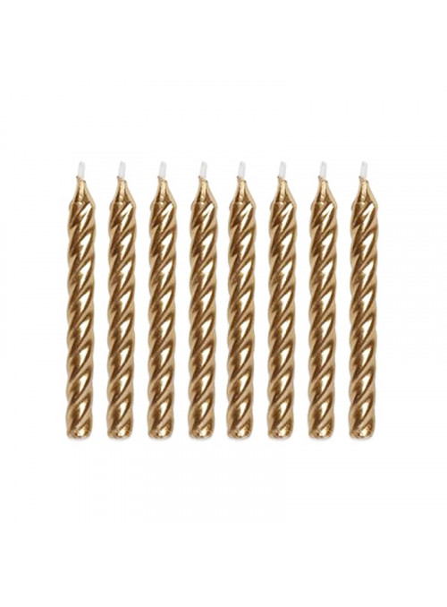 Velas de Bolo Aniversário Espiral Dourada – 8 unidades