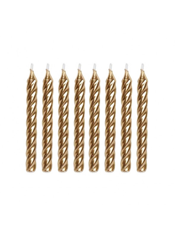 Velas de Bolo Aniversário Espiral Dourada – 8 unidades