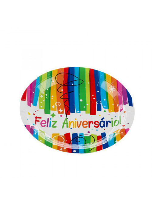 Pratos Descartáveis de Papel Feliz Aniversário - 10 unidades