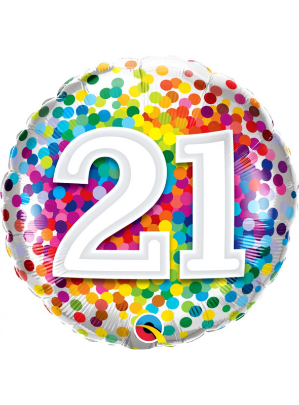 Balão Metalizado Aniversário 21 Anos Colorido Qualatex 46cm