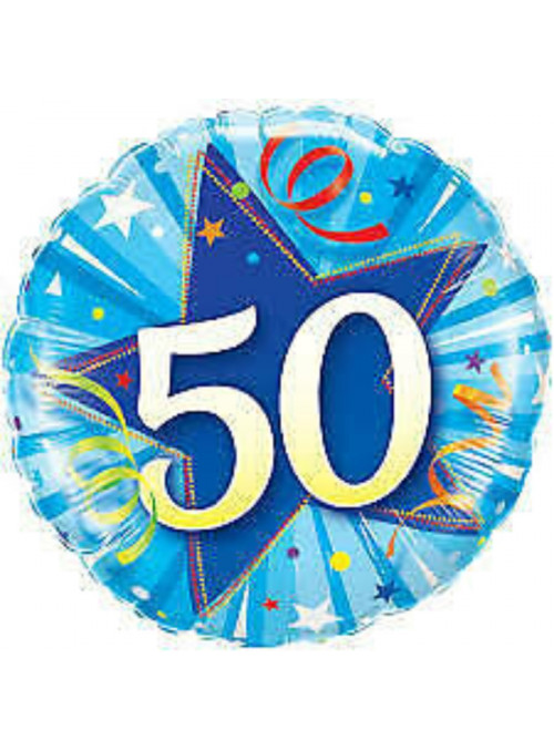 Balão Metalizado Aniversário 50 Anos Estrela Azul 46cm Qualatex
