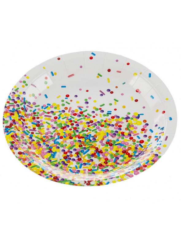 Pratos de Papel Descartáveis Confetes Coloridos 18cm Silver Festas 10 unidades