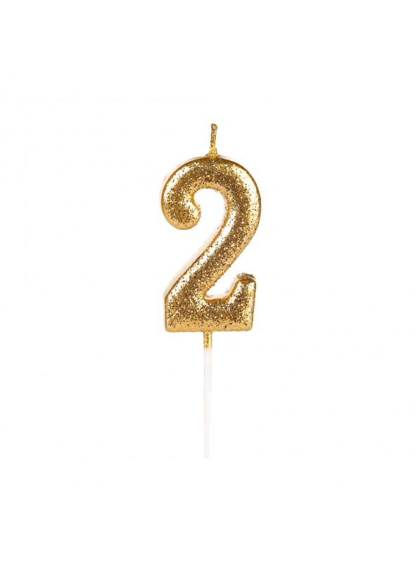 Vela de Aniversário Número 2 Glitter Dourado 4,5cm