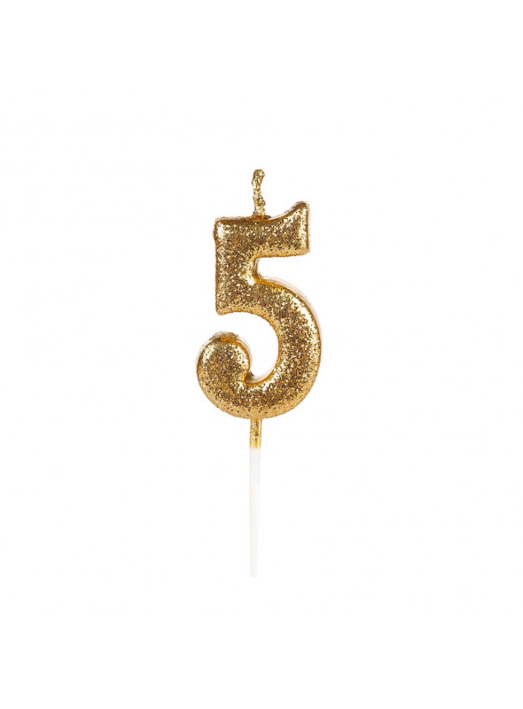 Vela de Aniversário Número 5 Glitter Dourado 4,5cm