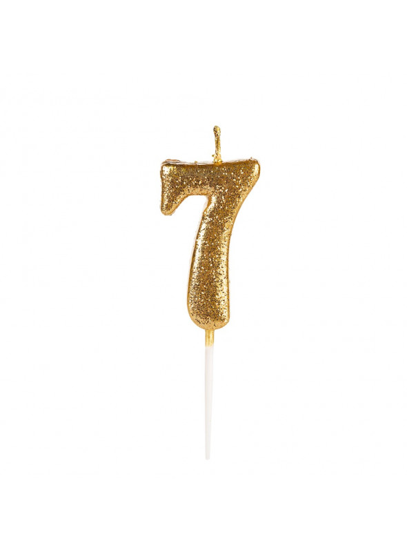 Vela de Aniversário Número 7 Glitter Dourado 4,5cm