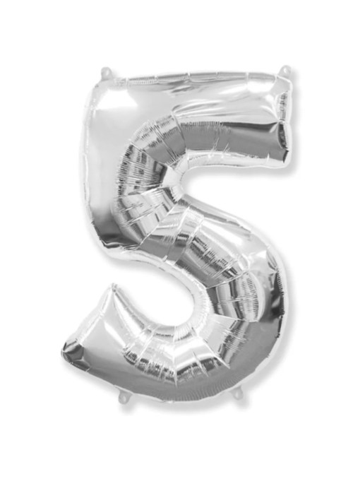 Balão Metalizado Número 5 Prata 26 Polegadas 65cm Golden Festa
