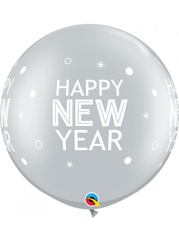 Balão de Látex Feliz Ano Novo Prata 30 Polegadas 76cm Qualatex