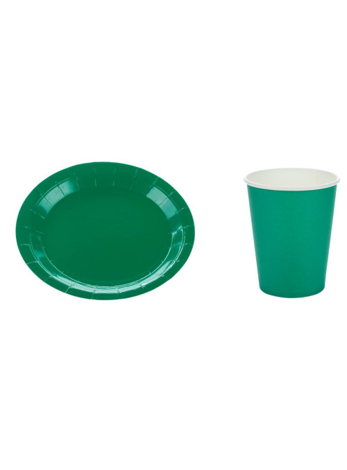 Kit Prato e Copo de Papel Descartáveis de Festa Verde Bandeira Silver Festas - 10 unidades de cada