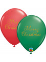 Balões de Látex Feliz Natal Vermelho e Verde 11 Polegadas 28cm Qualatex 10 unidades