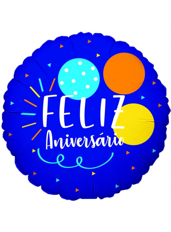 Balão Metalizado Feliz Aniversário Azul 18 Polegadas 45cm Cromus Balloons